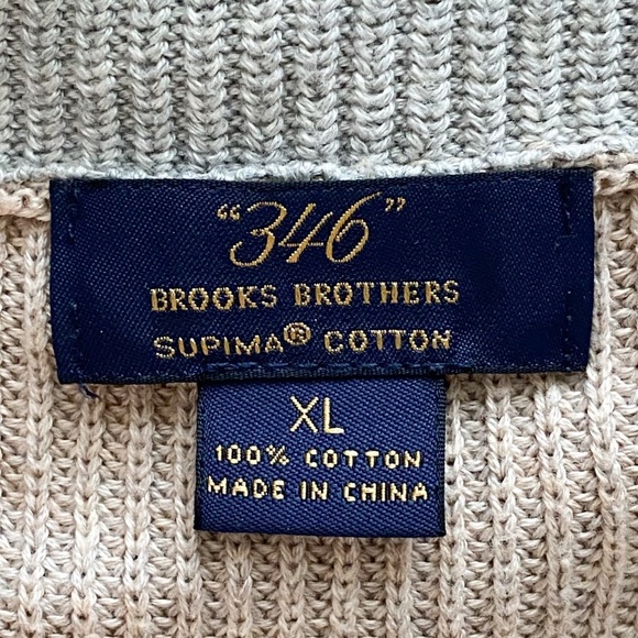 Brooks‎ Brothers Mens Sweater Size XL Supima Cotton 1/4 Zip Knit Pullover Tan - Picture 7 of 9